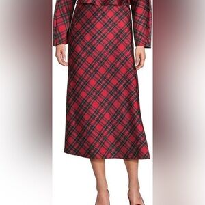 ANTONIO MELANI Red and Black Plaid A-Line Skirt